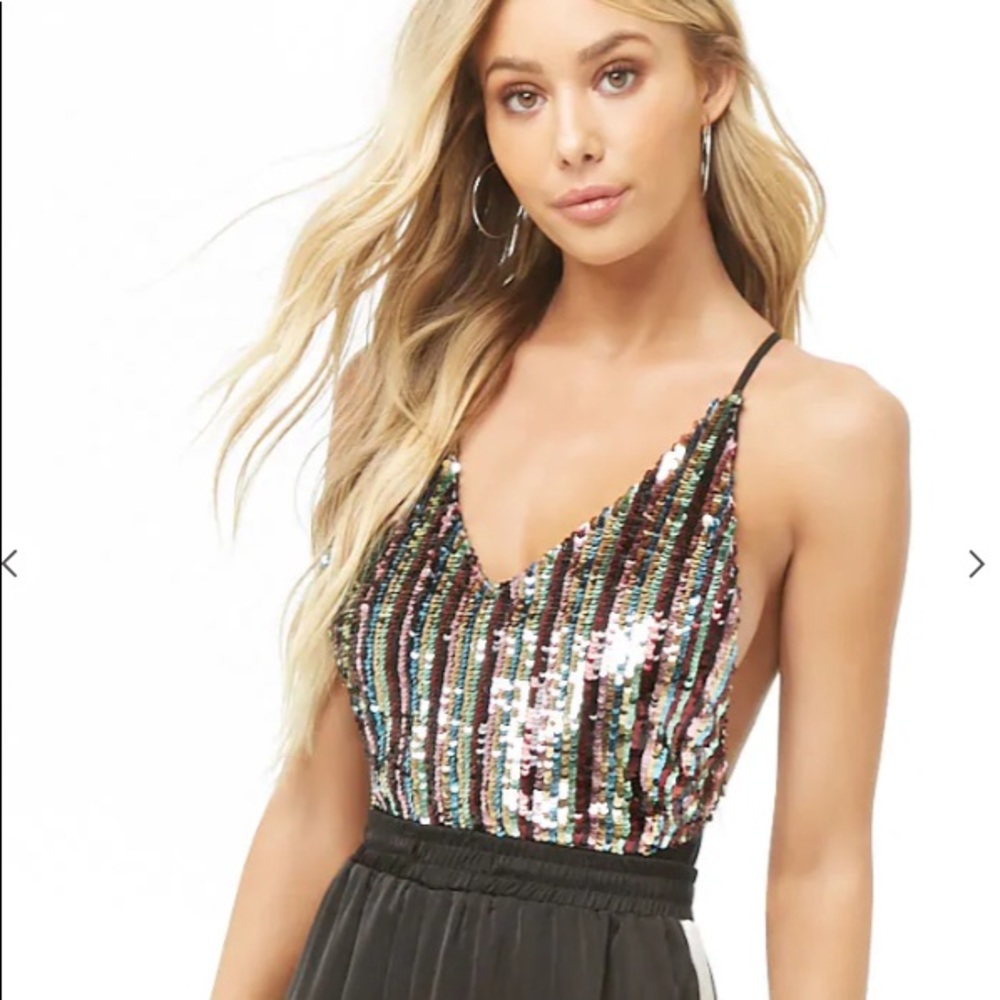 Striped Sequin Cami Bodysuit
